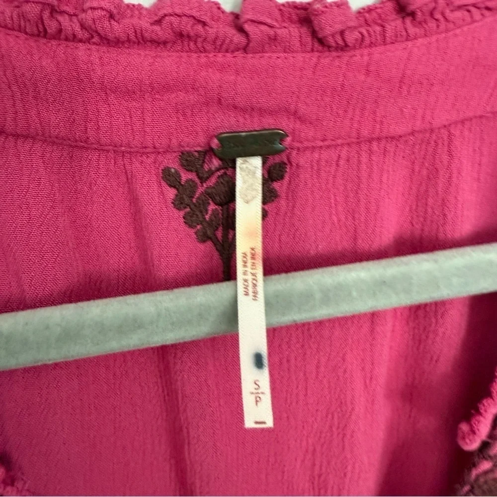 Free People Dress Riley Maxi Embroidered in Hollyhock Pink Combo